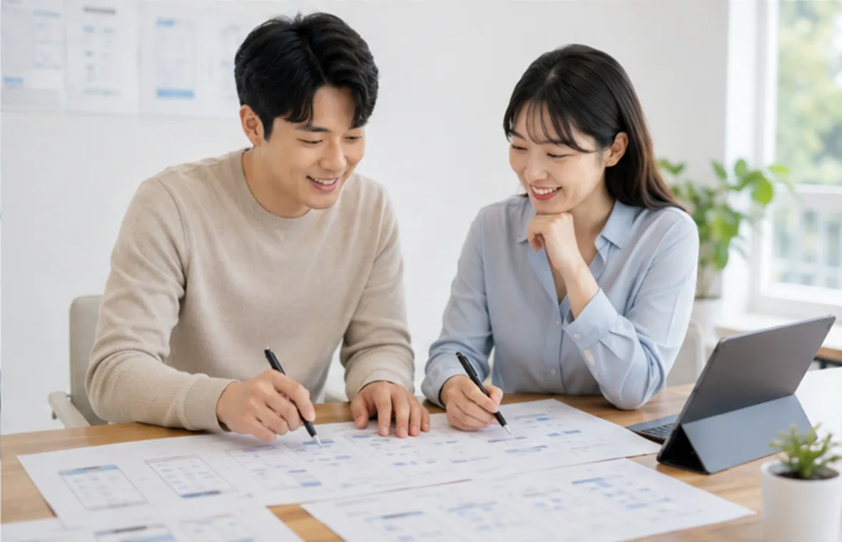 기능 범위와 출시 일정을 검토하는 모습