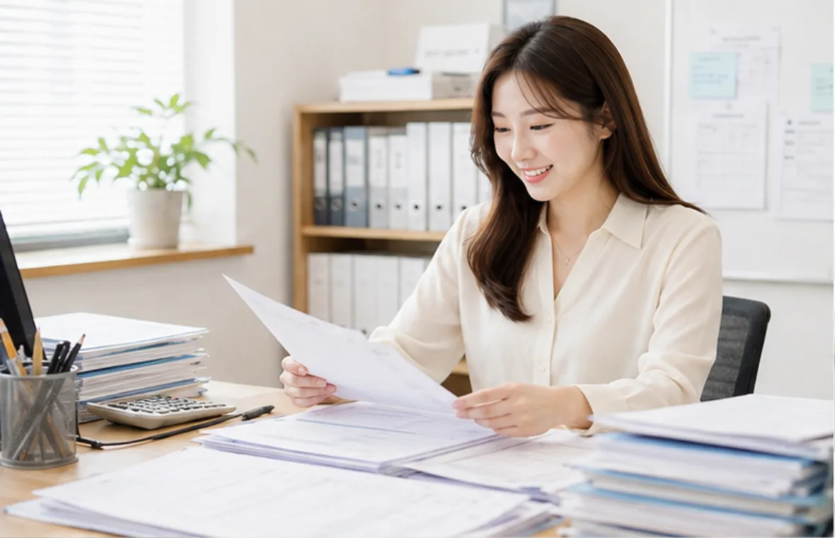 세무 신고에 필요한 자료를 정리하는 모습