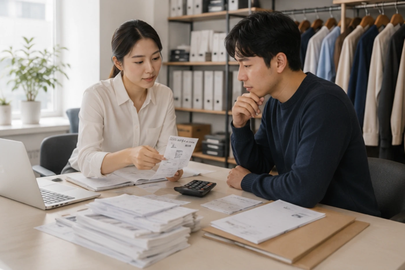 사업장에서 세무 증빙과 신고 일정을 확인하는 모습